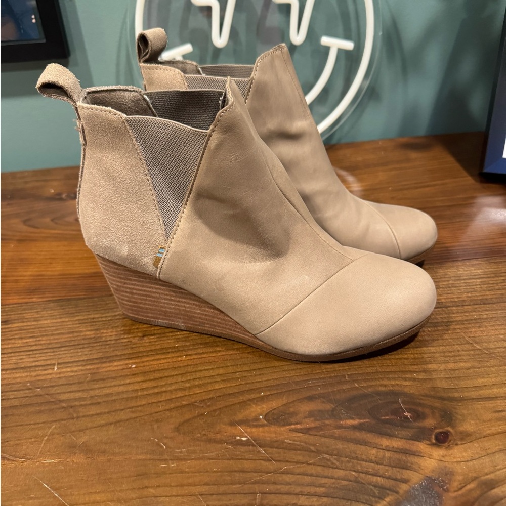 Toms Tan Ankle Booties with Wedge Heel